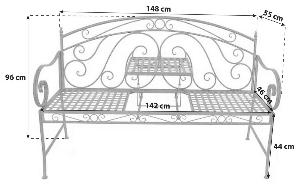 Gartenbank Metall 2 Sitzer Saket mit Abstellfläche - Schwarz, Basics, Metall (148/55/96cm)