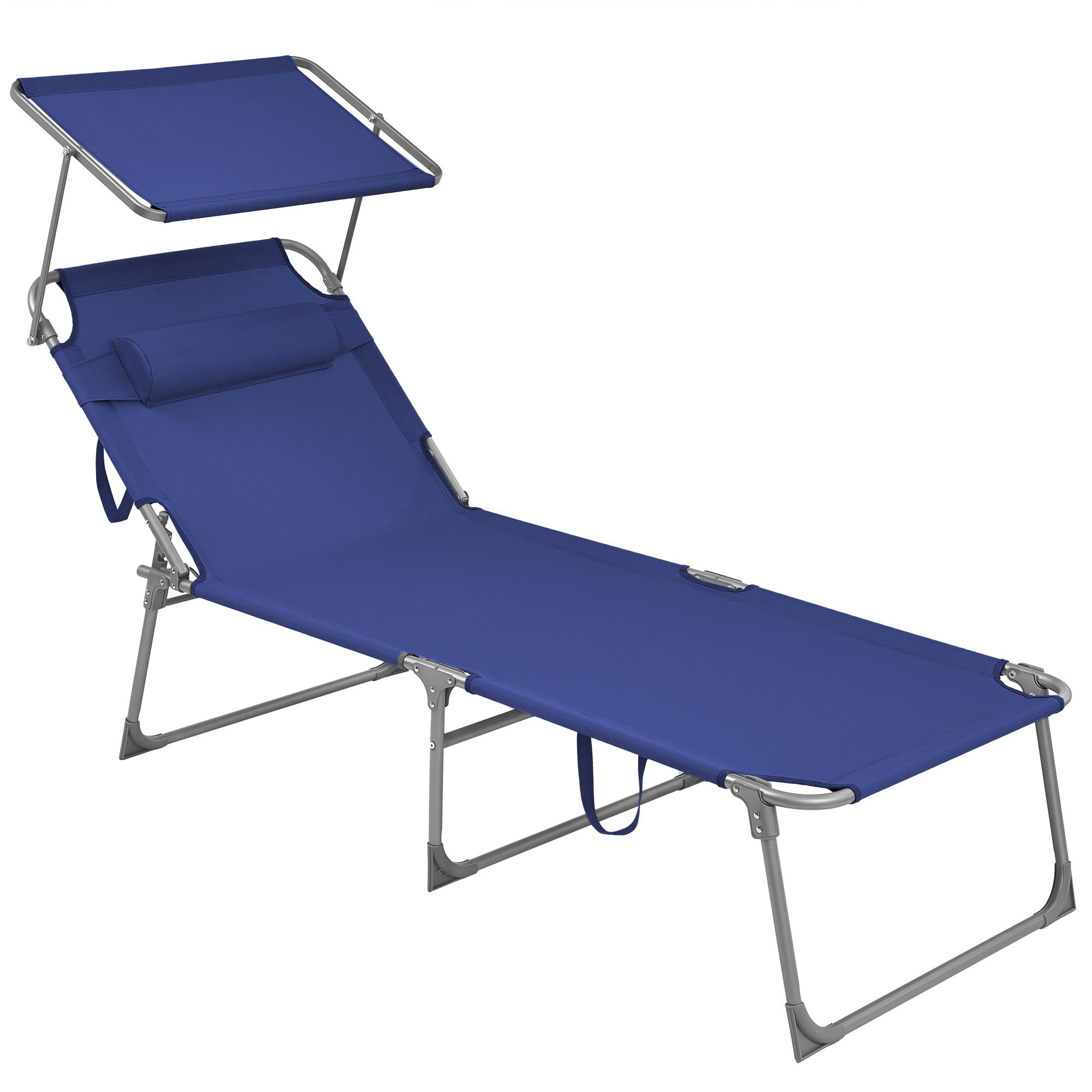 Gartenliege Dunkelblau inkl. Sonnendach, B: 71 cm - Alufarben/Dunkelblau, MODERN, Textil/Metall (71/38/200cm) - Modante