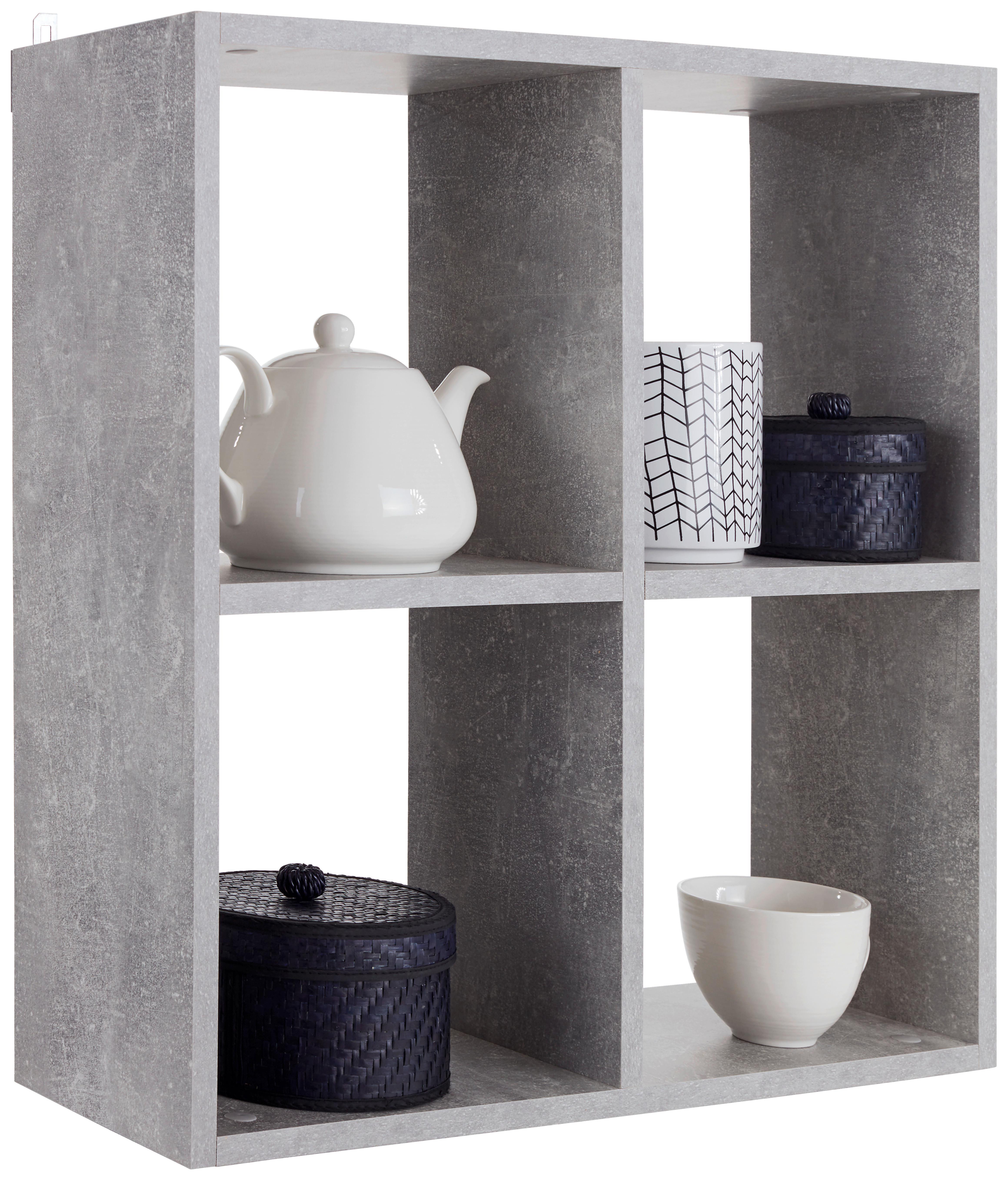 Wandregal Alex B: 60 Cm Betonoptik Hell 4 Fächer - Grau, MODERN, Holzwerkstoff (60/60/18cm)