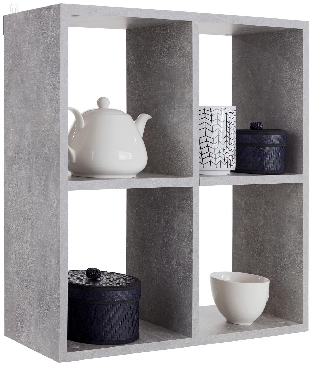 Wandregal Alex B: 60 cm Betonoptik Hell 4 Fächer - Grau, MODERN, Holzwerkstoff (60/60/18cm)