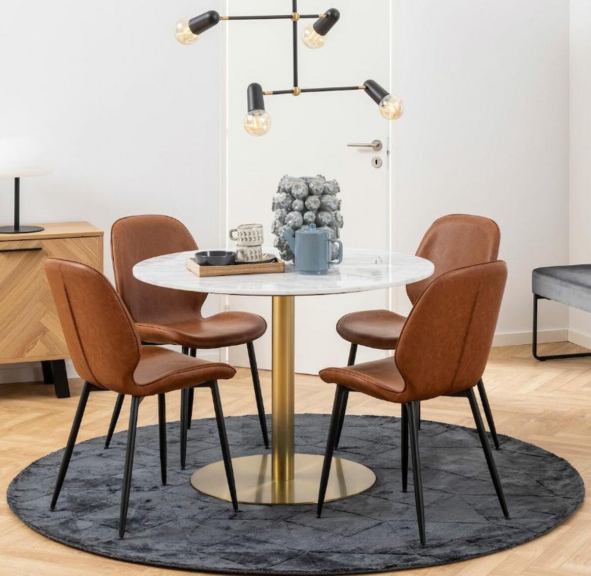 Okrúhly jedálnský stôl CORBY mramor 105x75 cm - biela/mosadzná, Konventionell, kov/kameň (105/75cm)