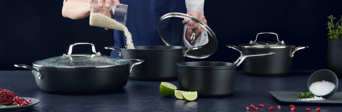 Sada hrnců Black Line, 7dílná - černá/barvy stříbra, Konvenční, kov/sklo - Gourmesto