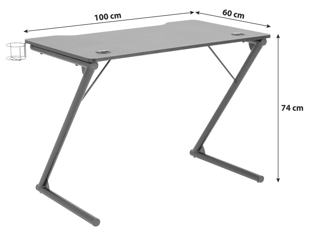 Gaming Tisch B 100cm H 74cm Trooper, Schwarz - Schwarz, KONVENTIONELL, Holzwerkstoff/Metall (100/60/74cm) - Livetastic