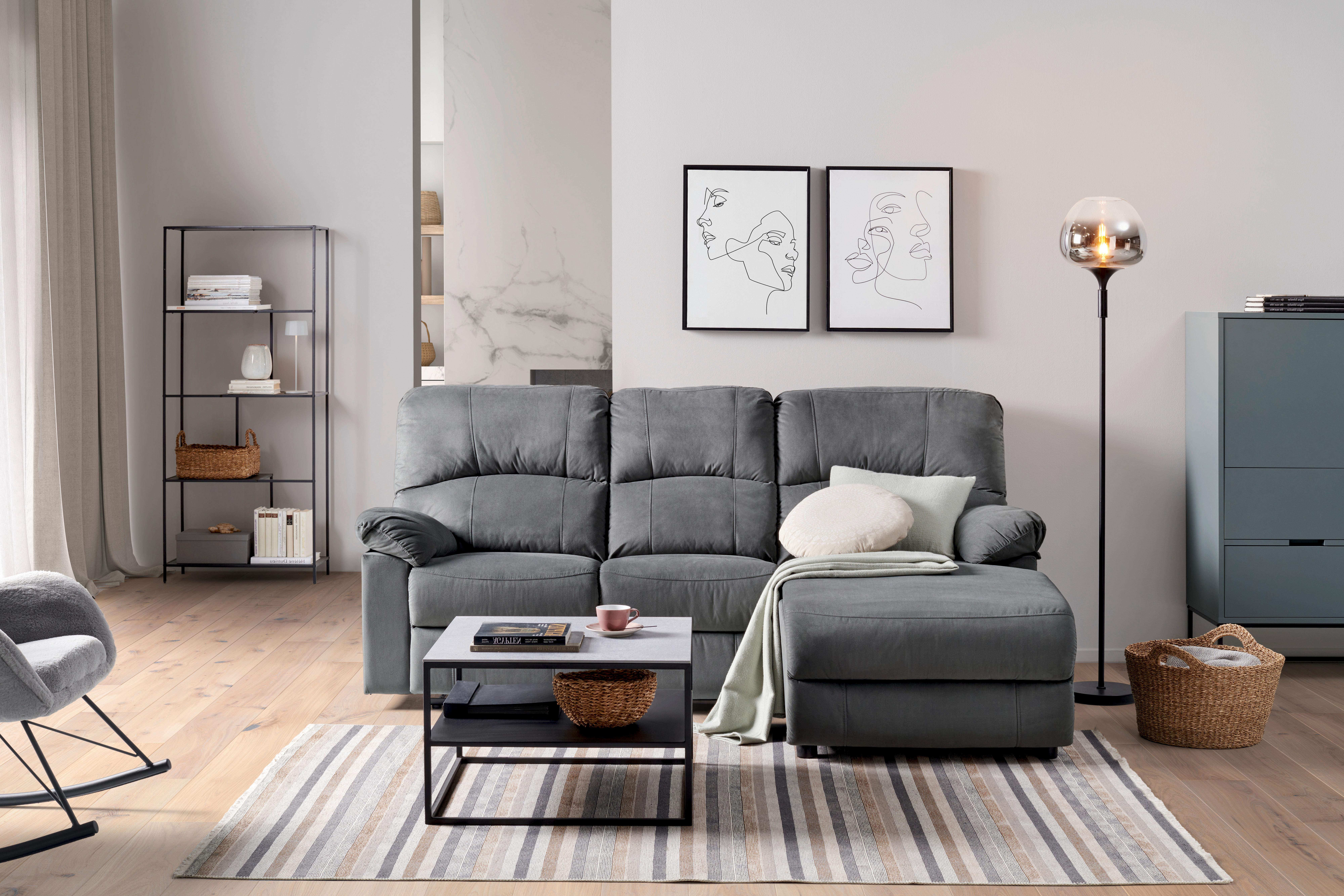 Ecksofa Boston - Schwarz/Grau, Basics, Textil/Metall (216/159cm) - P & B