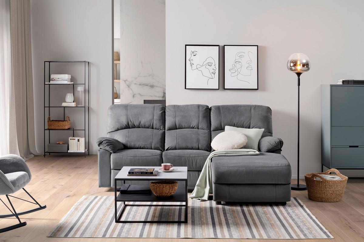Ecksofa Boston - Schwarz/Grau, Basics, Textil/Metall (216/159cm) - P & B