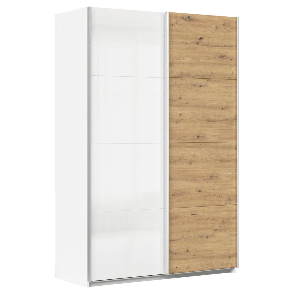 Schwebetürenschrank 136cm Feldkirch, Weiß/Eiche
