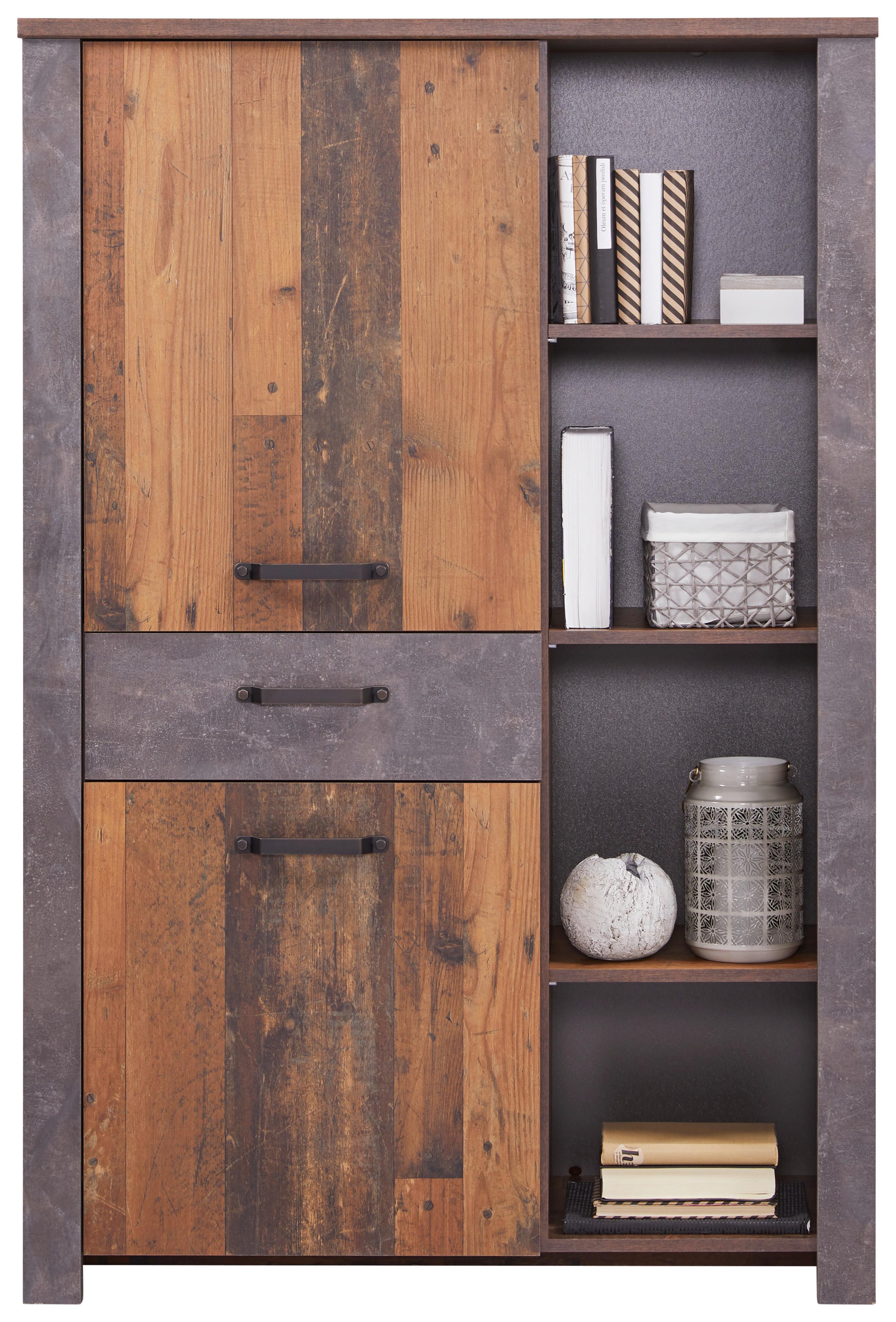 Highboard Mit Soft-close B: 105 Cm Ontario Eiche/grau - Dunkelgrau/Eichefarben, Trend, Holzwerkstoff (105/159/41,5cm) - Ondega
