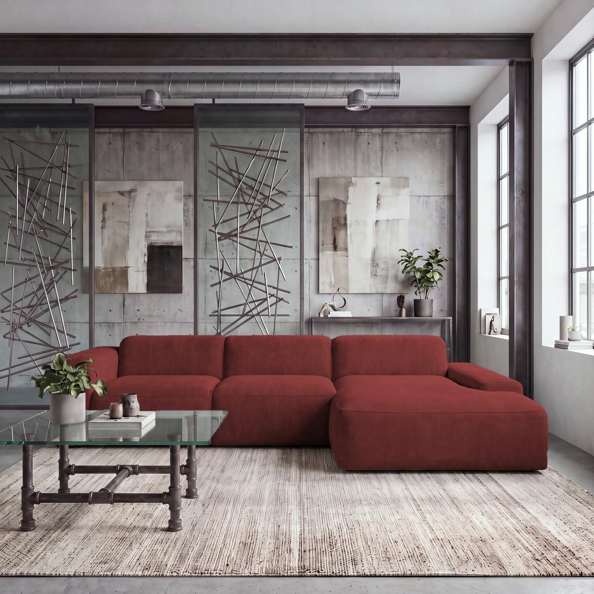 ECKSOFA Hannah Rot 343x170 cm - Rot/Schwarz, Design, Textil (343/170cm) - MID.YOU