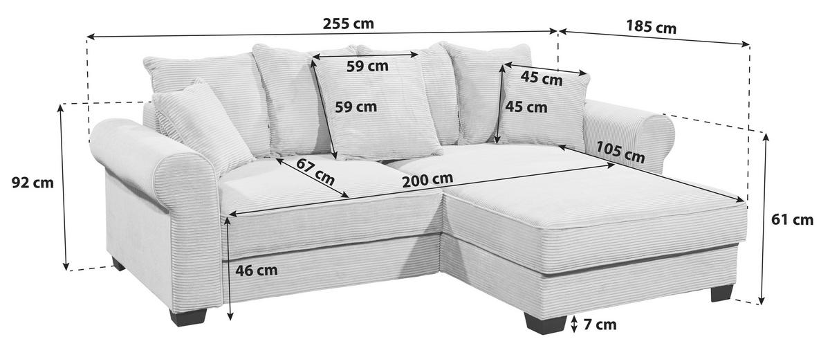 Ecksofa Maureen Braun S: 255/185 cm - Schwarz/Braun, KONVENTIONELL, Textil (255/185cm) - MID.YOU