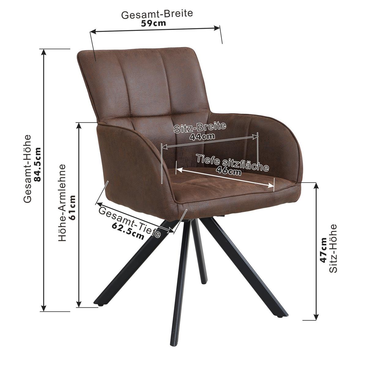 Armlehnstuhl Enna - Schwarz/Braun, KONVENTIONELL, Textil/Metall (59/84.5/62.5cm) - Livetastic