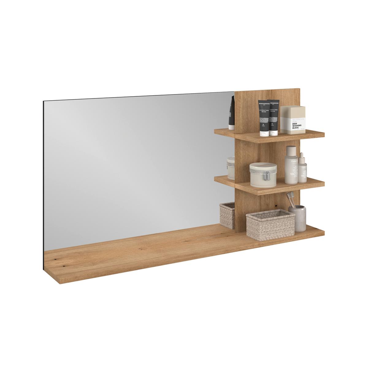 Badezimmerspiegel Cotia BxHxT: 135x70x20 cm, mit Ablagen - Eichefarben/Anthrazit, MODERN, Glas/Holzwerkstoff (135/70/20cm) - James Wood
