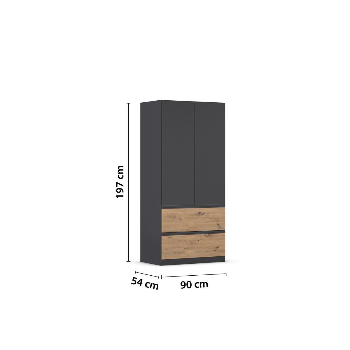 Drehtürenschrank Costa Grau Eiche Artisan Dekor - Eiche Artisan/Grau, MODERN, Holzwerkstoff (91/197/54cm) - Rauch Möbel