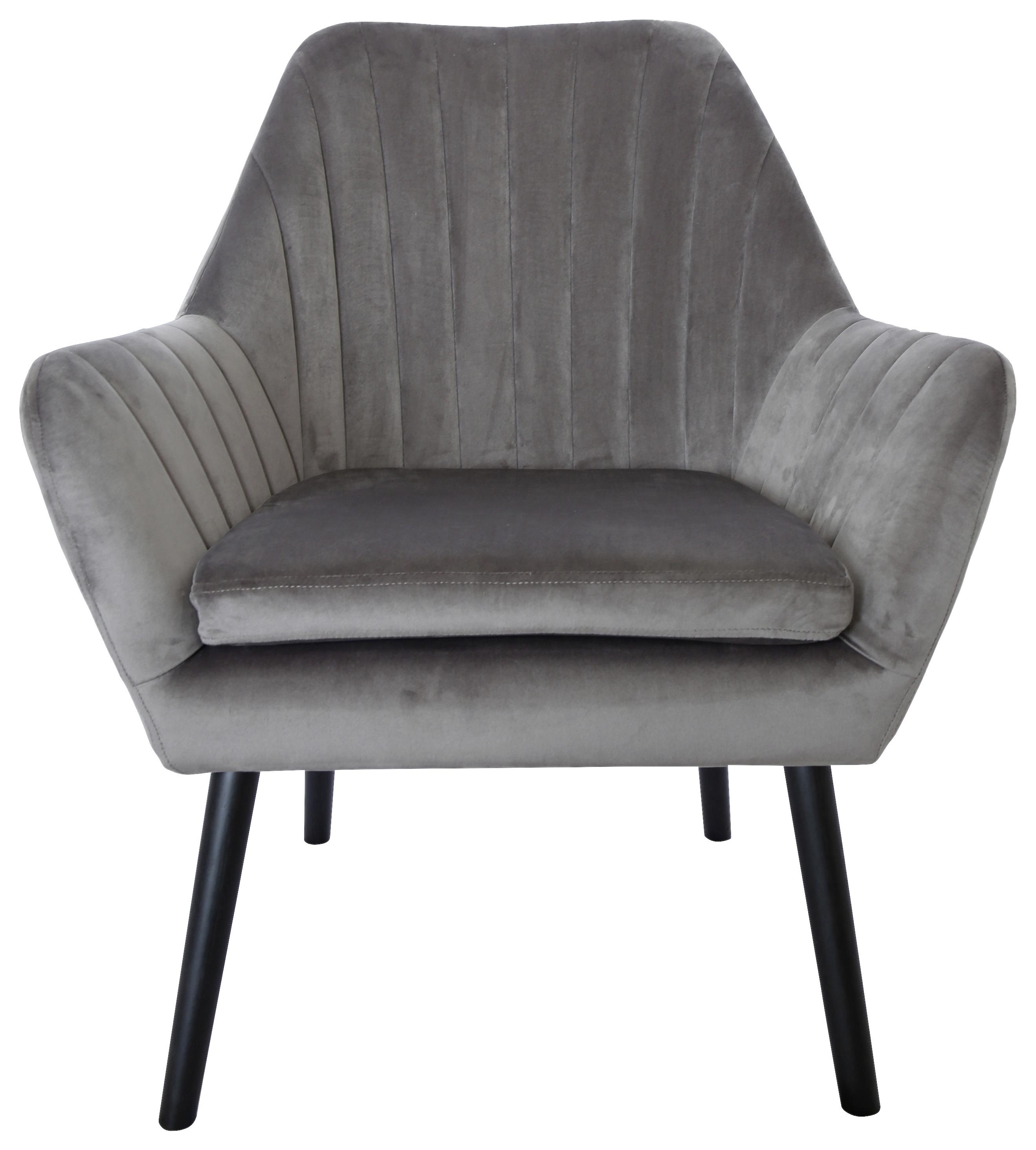 Zamatové Kreslo Josefina, Sivé - čierna/sivá, Moderný, drevo/textil (73/84/75cm) - Modern Living