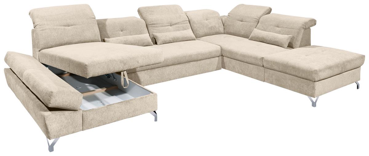 Ecksofa Melfi Sandfarben U: 168 Cm - Sandfarben/Silberfarben, MODERN, Textil (168/350/245cm) - MID.YOU
