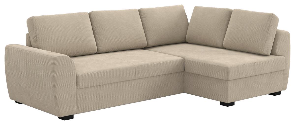 Ecksofa mit Bettfunktion Drift Cord braun, B: 253cm - Schwarz/Braun, Trend, Textil (253/154cm)