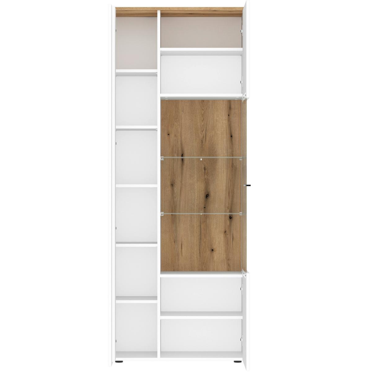 Vitrine Dalano Weiß/eichefarben B: 77,7 Cm - Eichefarben/Schwarz, Trend, Glas/Holzwerkstoff (77,7/201,8/37,2cm) - MID.YOU