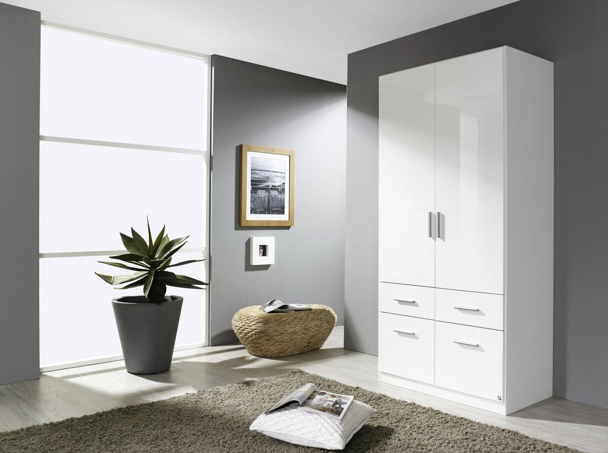 ŠATNÍKOVÁ SKRIŇA CELLE - biela/biela s vysokým leskom, Modern, drevo/plast (91/197/54cm)