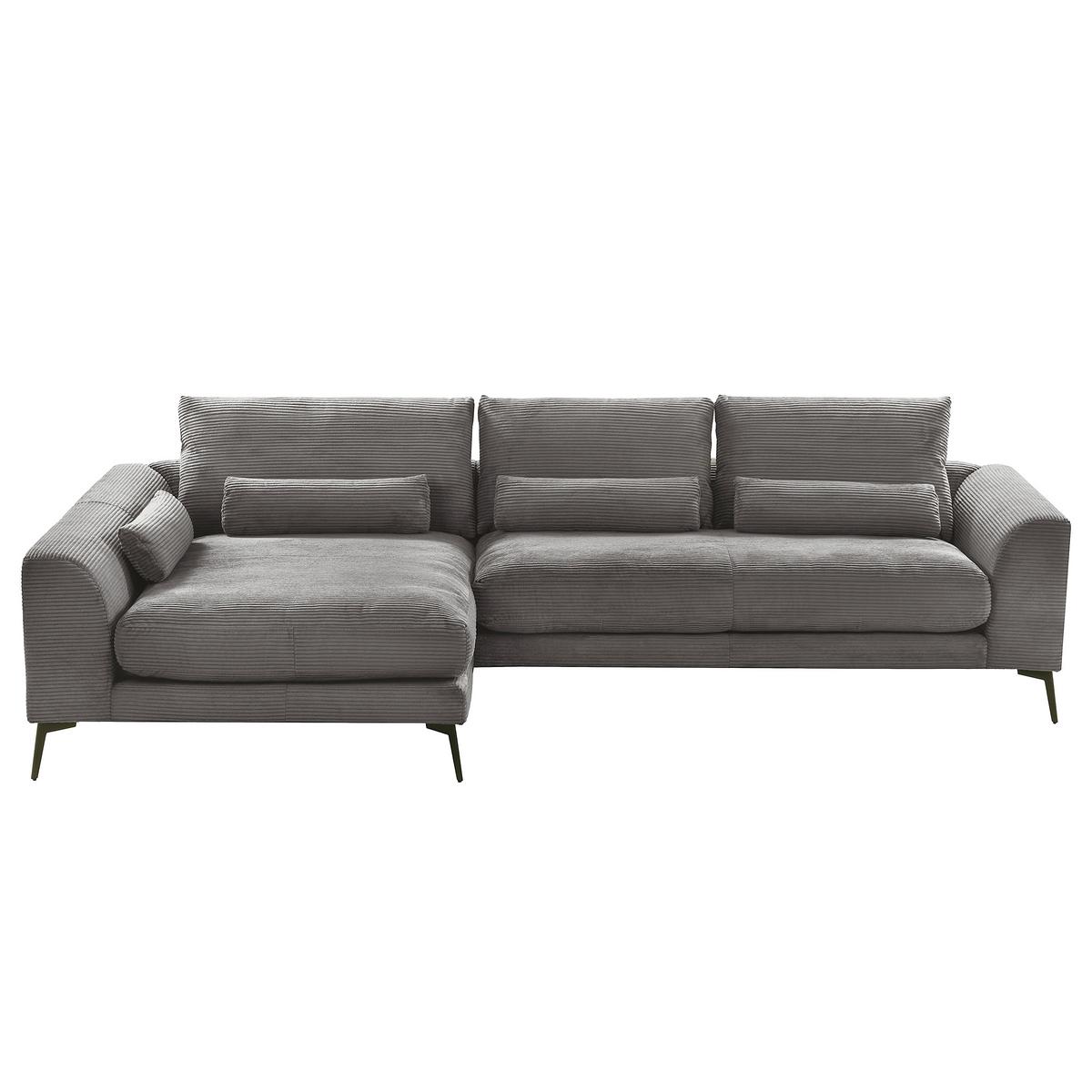 Ecksofa Berlin Cord Grau 172x313 cm - Schwarz/Grau, Design, Textil (172/313cm) - P & B