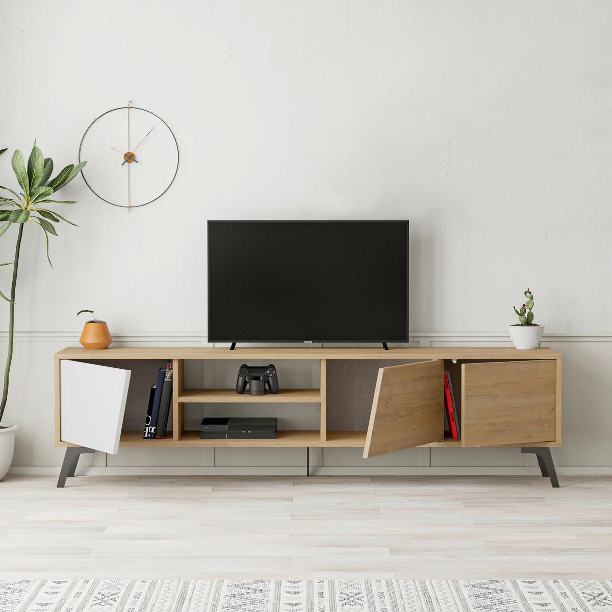 TV-ELEMENT Weiß/Eichefarben B: 180cm - Eichefarben/Weiß, MODERN, Holzwerkstoff (180/48/35.6cm)