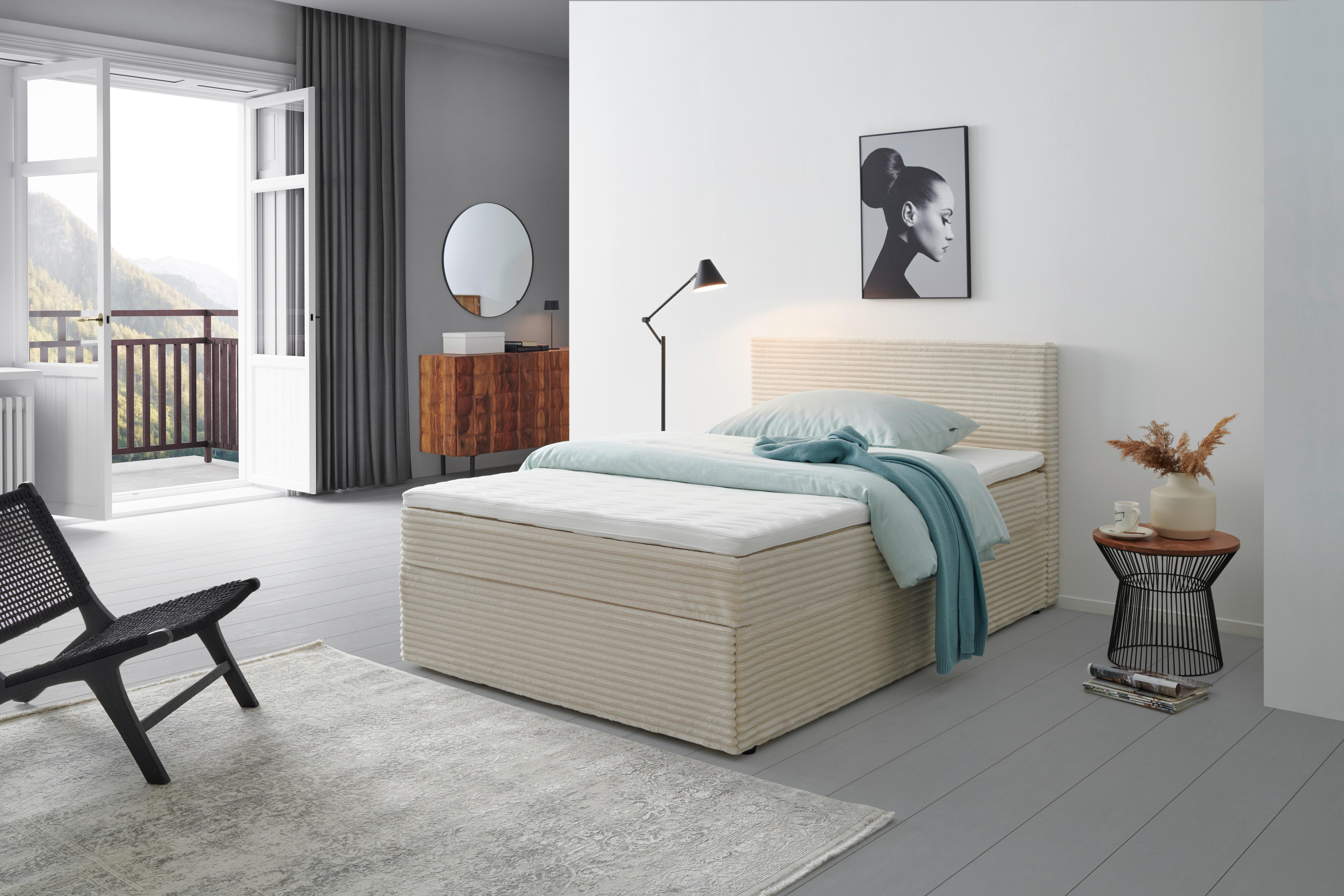 Boxbett mit Topper 140x200 Cordoba - Creme/Schwarz, Basics, Holz/Textil (140/200cm) - Livetastic