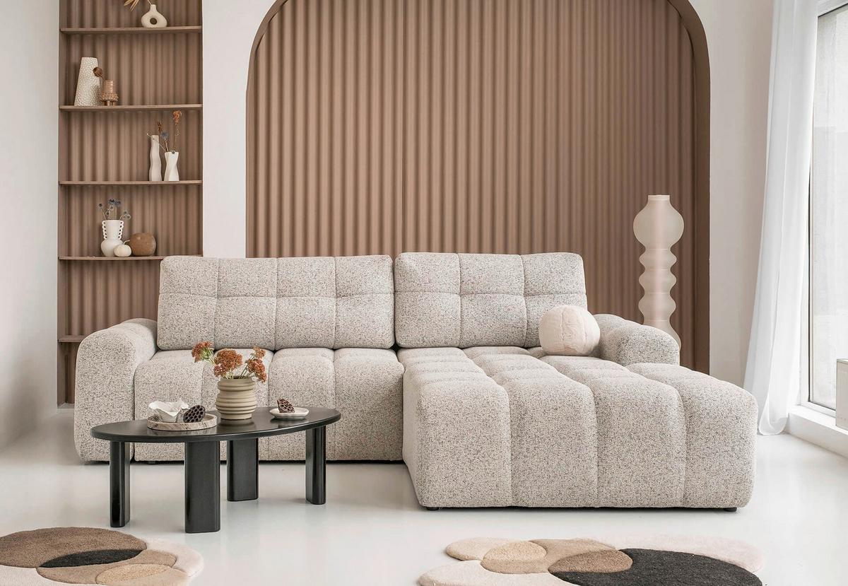 Ecksofa Lulu Taupe S: 268x184cm - Taupe/Schwarz, Design, Textil (268/184cm) - MID.YOU