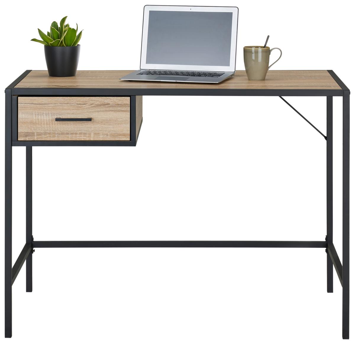 Písací stôl XENOS - čierna/prírodná farba, Modern, kov/kompozitné drevo (105/76/55cm) - Mömax