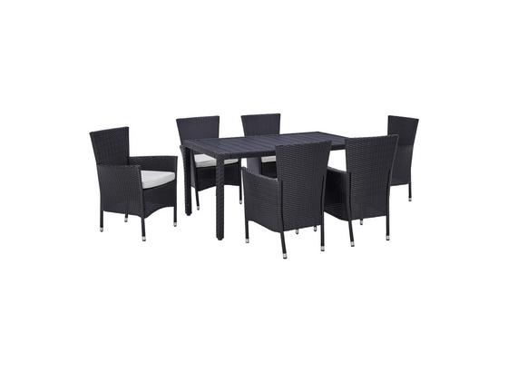 Gartengarnitur 7-Tlg. Mailand In Rattan-Optik mit Kissen - Creme/Schwarz, MODERN, Kunststoff/Textil (150/75/90cm) - Beldano Gartengarnitur 7-Tlg. Mailand In Rattan-Optik mit Kissen - Creme/Schwarz, MODERN, Kunststoff/Textil (150/75/90cm) - Beldano