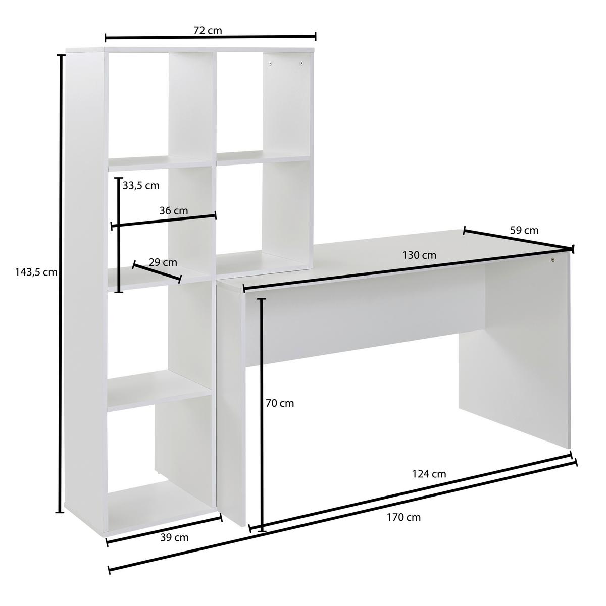 Psací stůl pro mladé bílý - bílá, Moderní, kompozitní dřevo (170/59/143,5cm) - MID.YOU