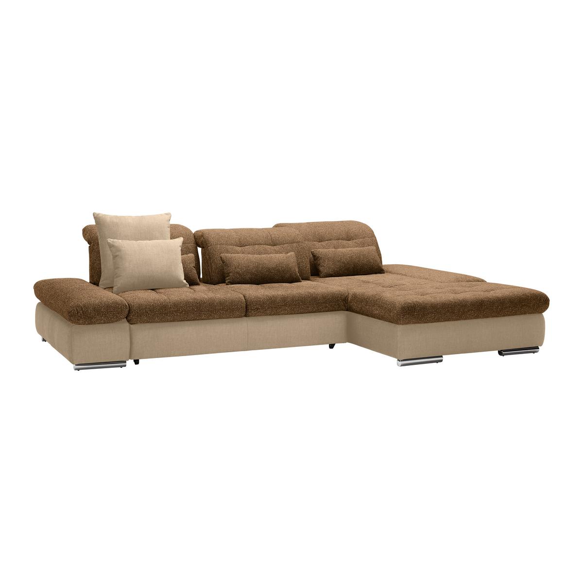 Rohová sedačka SANFINO, pravá, šedohnědá / koňaková - barvy chromu/koňaková, Konvenční, kov/dřevo (305/79-96/199cm) - Premium Living