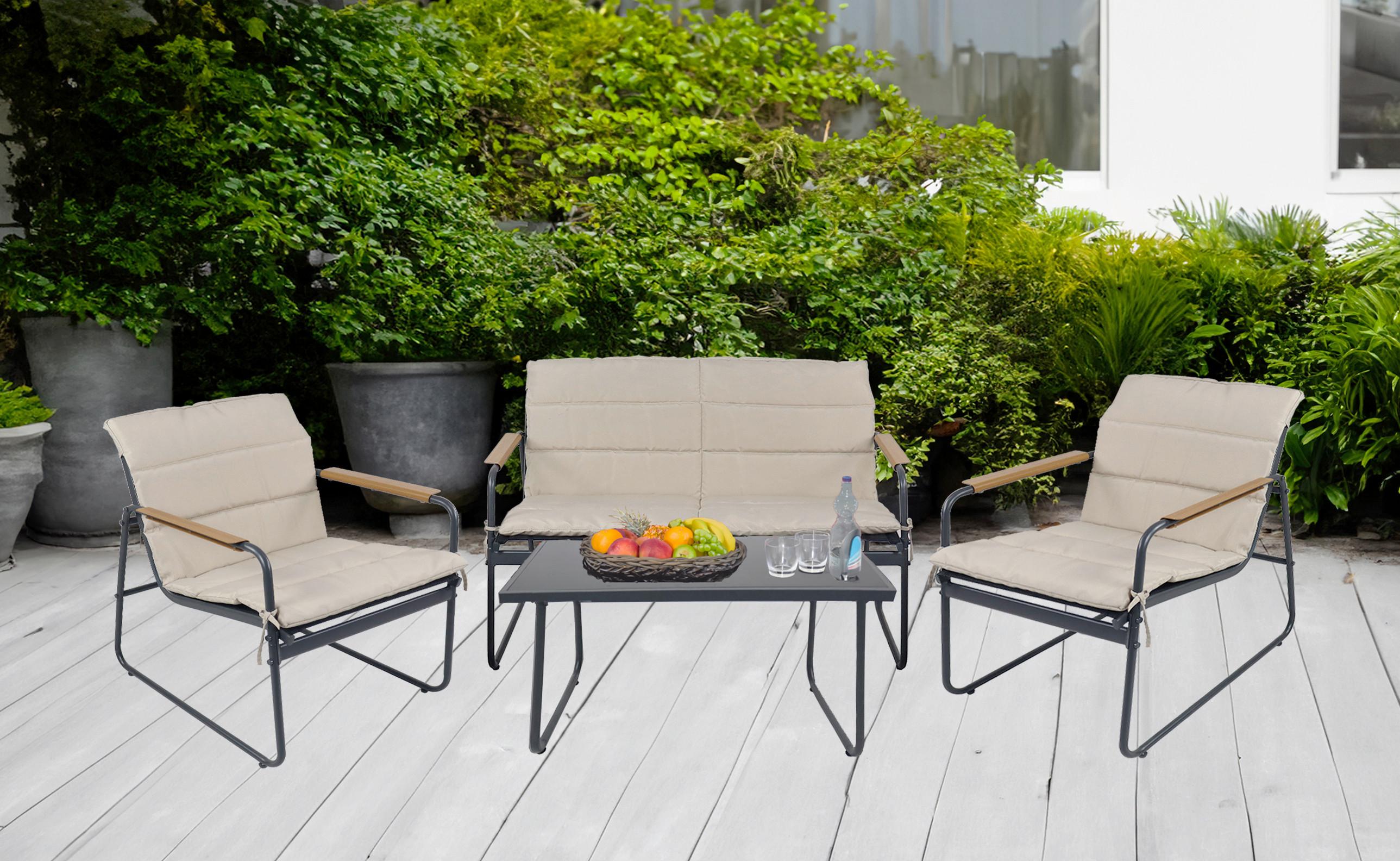 Loungegarnitur Lexila 4-Teilig Creme - Creme/Schwarz, MODERN, Glas/Kunststoff - Gardenson