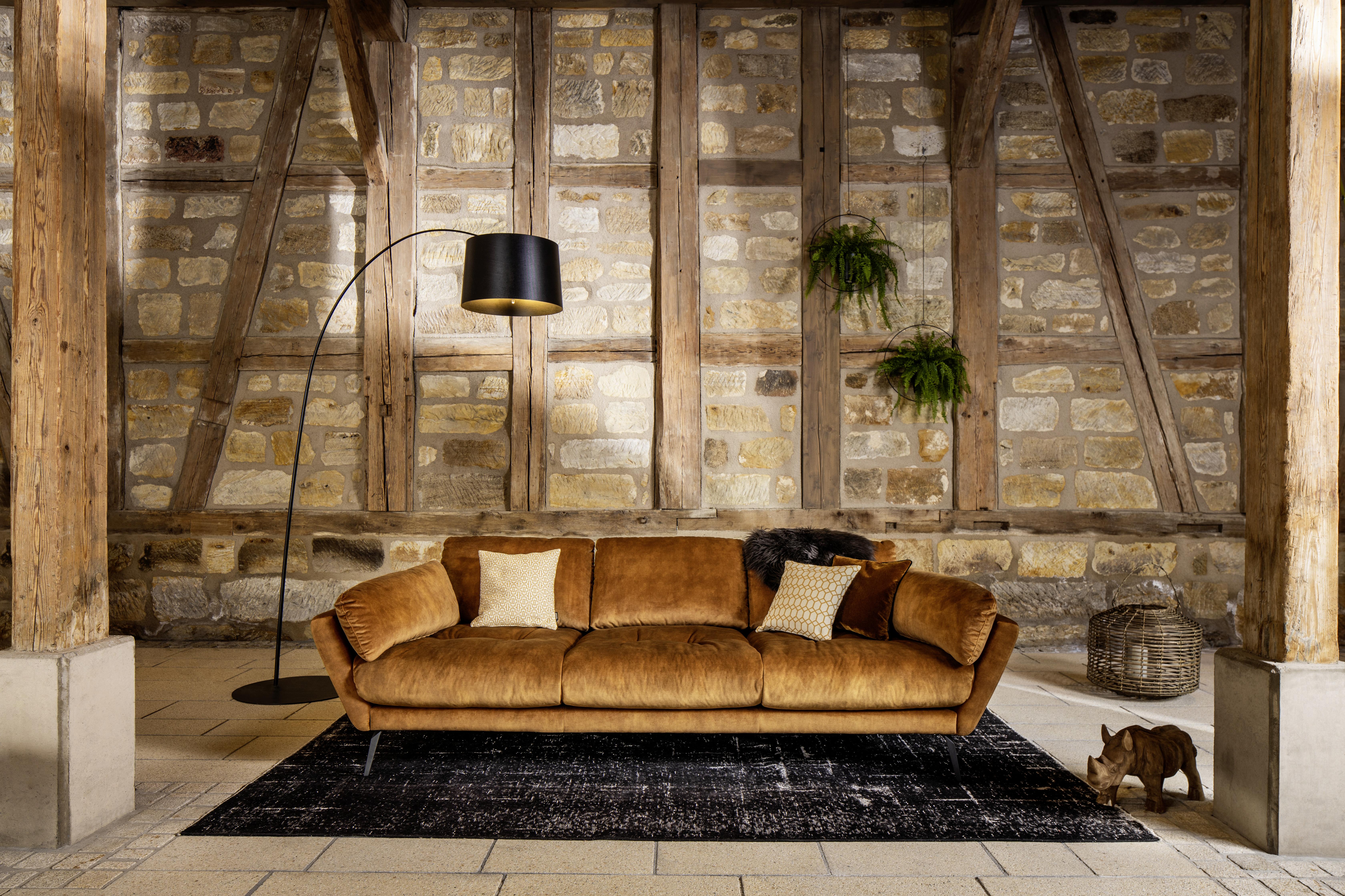 Big Sofa Softy mit Kissen B: 254 cm Cognac Velours - Cognac/Schwarz, MODERN, Textil (254/79/113cm) - W.Schillig