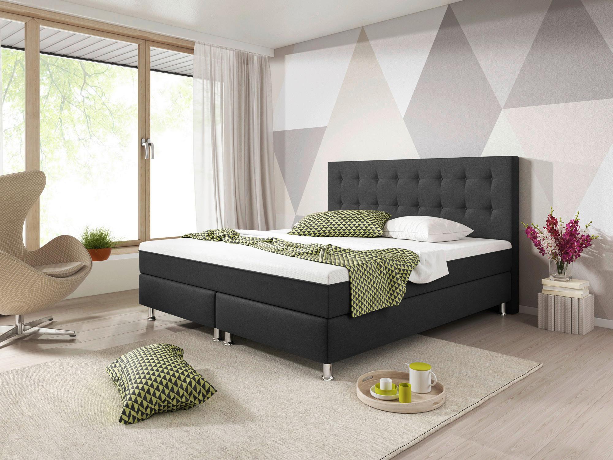 Boxspringbett Mit Topper 180x200 Köln Plus - Anthrazit/Silberfarben, KONVENTIONELL, Textil (180/115/210cm) - MID.YOU