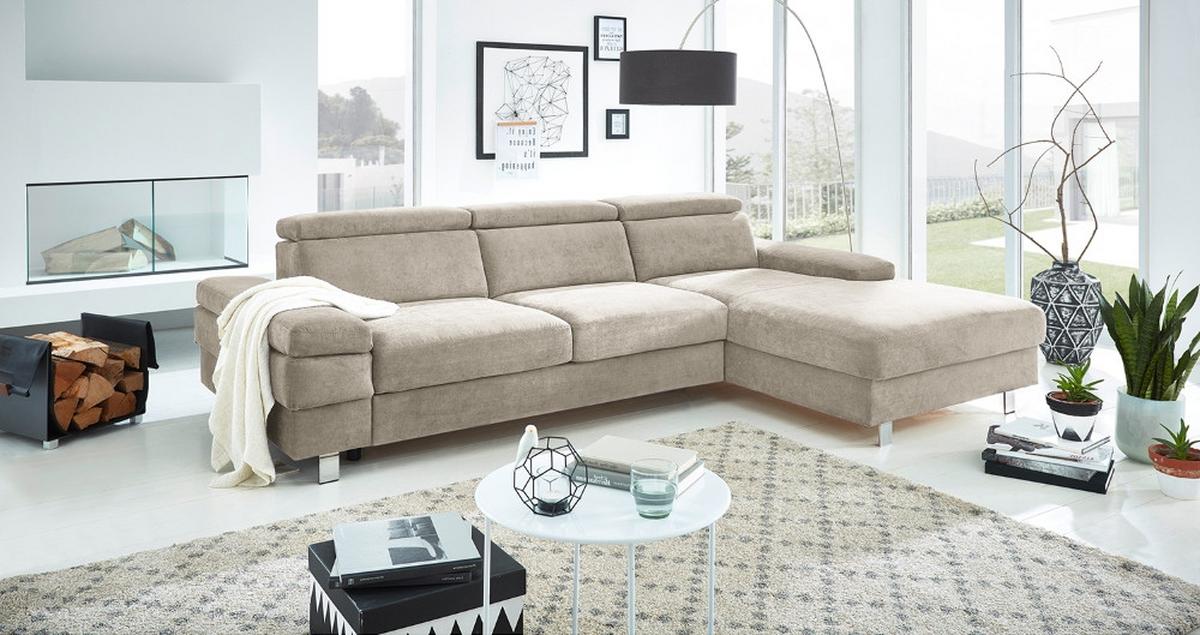 Ecksofa Elvis, Greige S: 259x182 Cm - Greige/Silberfarben, KONVENTIONELL, Textil (259/182cm) - Trendmanufaktur
