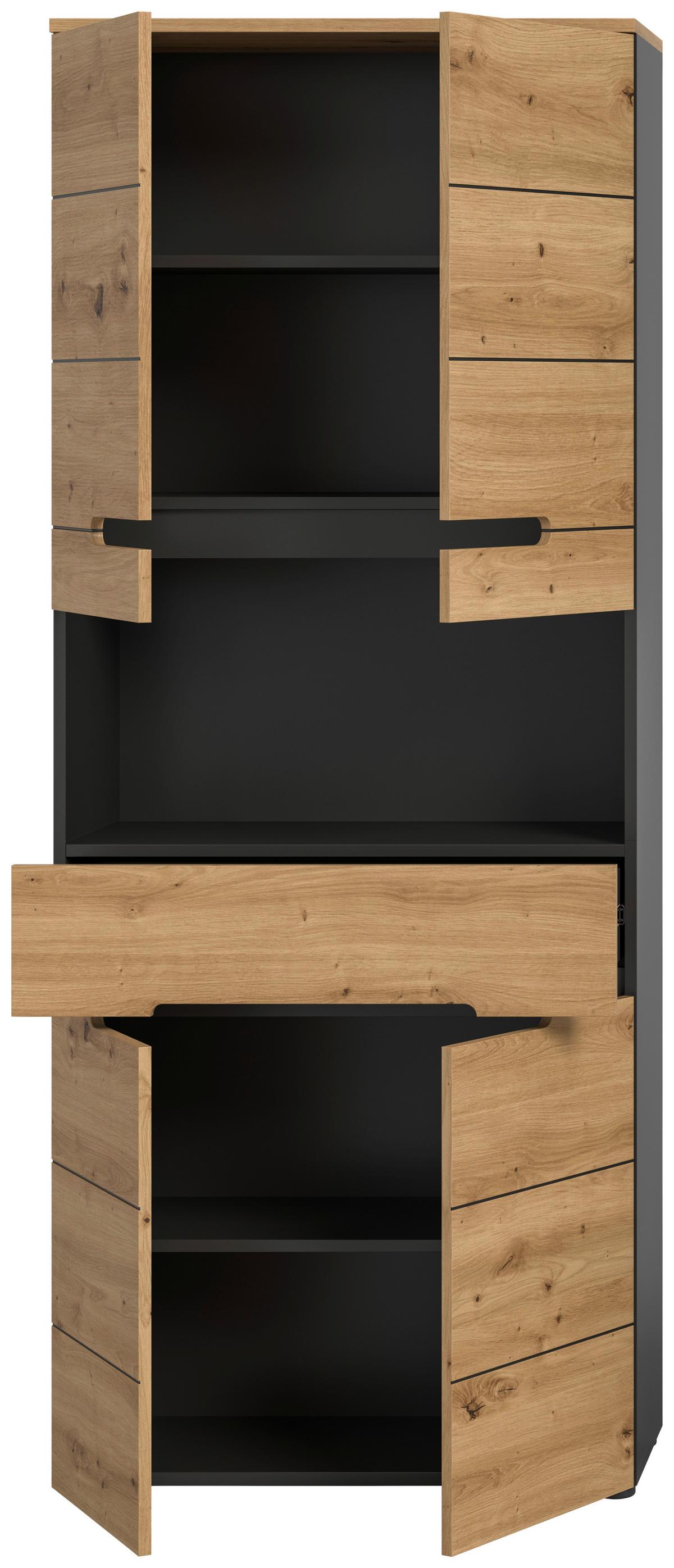 Hochschrank Canu Eiche Artisan Dekor Dunkelgrau - Dunkelgrau/Schwarz, MODERN, Holzwerkstoff (76/193/34cm) - MID.YOU