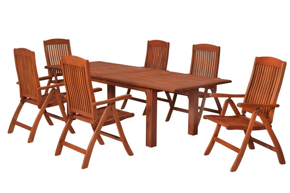 Gartentischgruppe Maracaibo 7 -teilig. Naturfarben - Eukalyptusholzfarben, KONVENTIONELL, Holz - Gardenson