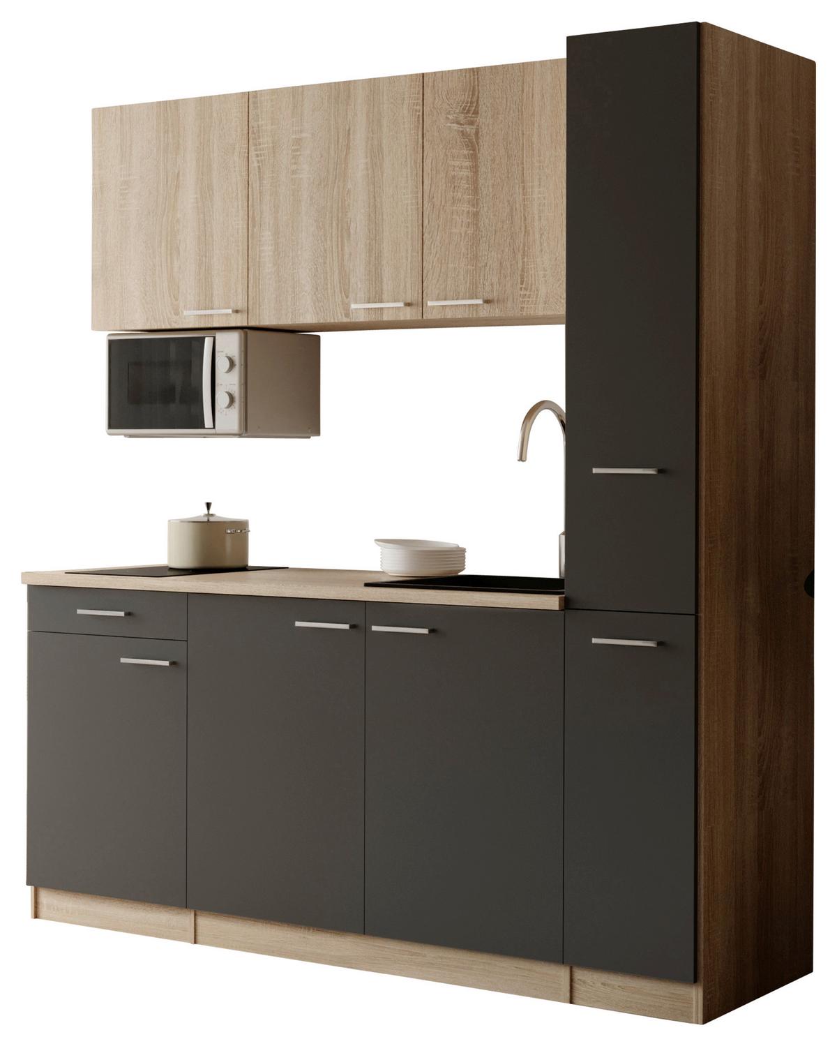 KÜCHENBLOCK Ingrid, Grau B: 180 cm - Eichefarben/Grau, Design, Holzwerkstoff (180cm) - Respekta