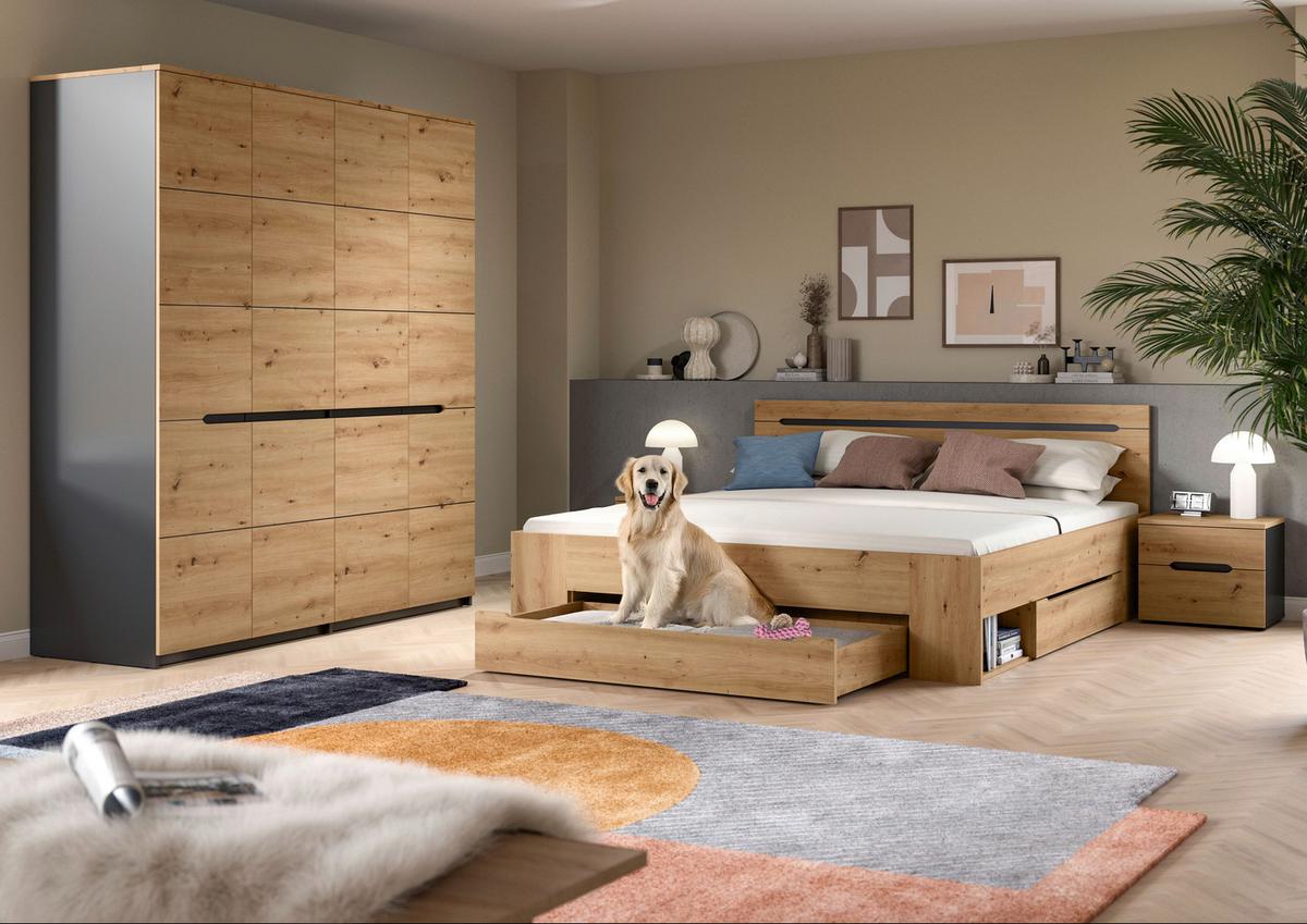 Schlafzimmer Canu Grau /Eiche Artisan Dekor 4-tlg - Eiche Artisan/Grau, MODERN, Holzwerkstoff - MID.YOU