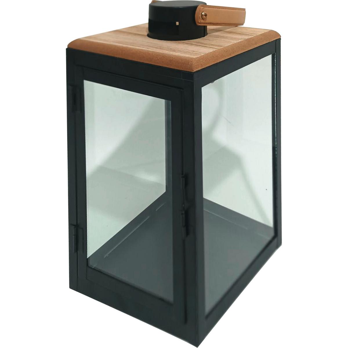 Laterne Annabel - Schwarz/Naturfarben, KONVENTIONELL, Glas/Holzwerkstoff (16/16/29cm) - Luca Bessoni