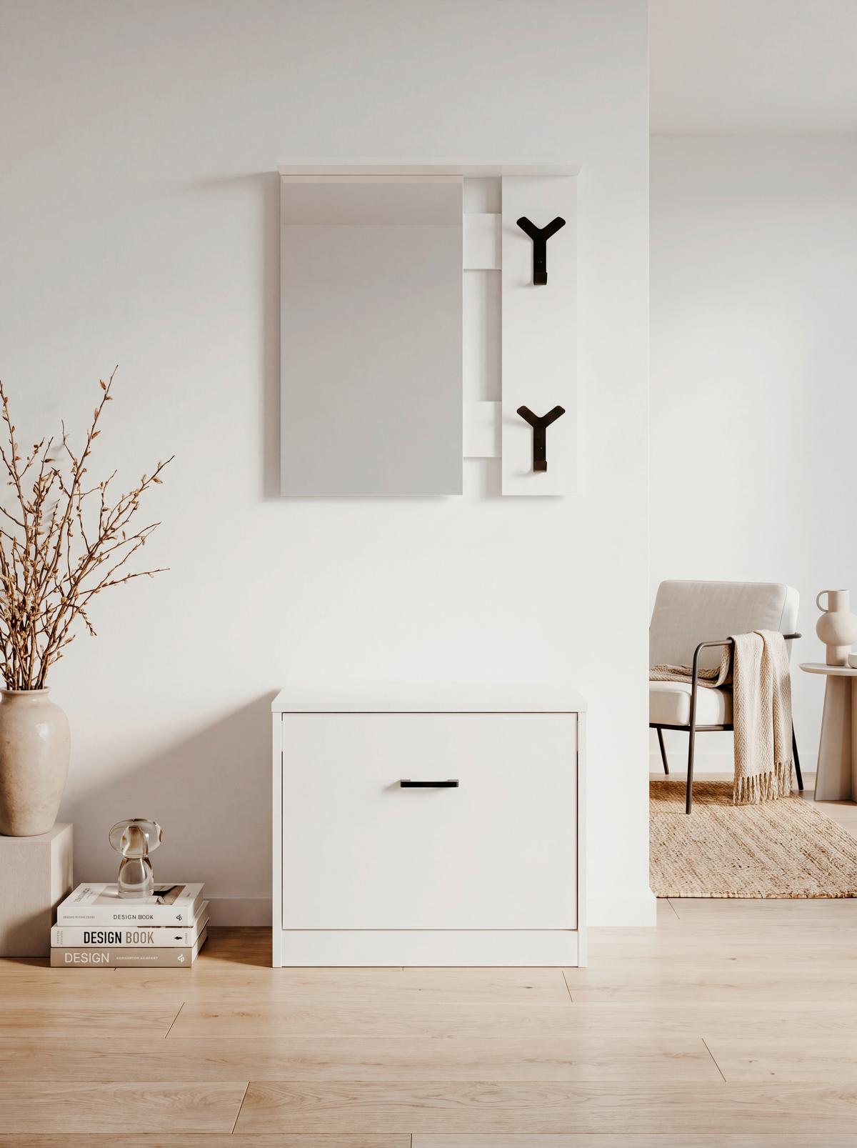 Garderobe Limone Weiß B: 56cm - Weiß, Design, Glas/Holzwerkstoff (56/180/24,5cm)