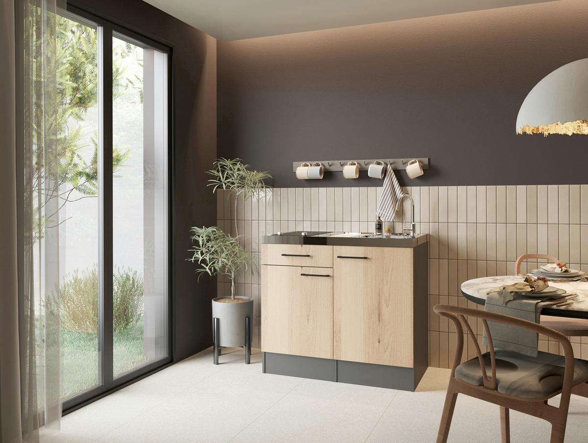 MINIKÜCHE Oliver, Grau Artisan B: 100 cm - Eiche Artisan/Grau, Trend, Holzwerkstoff (100cm) - Respekta