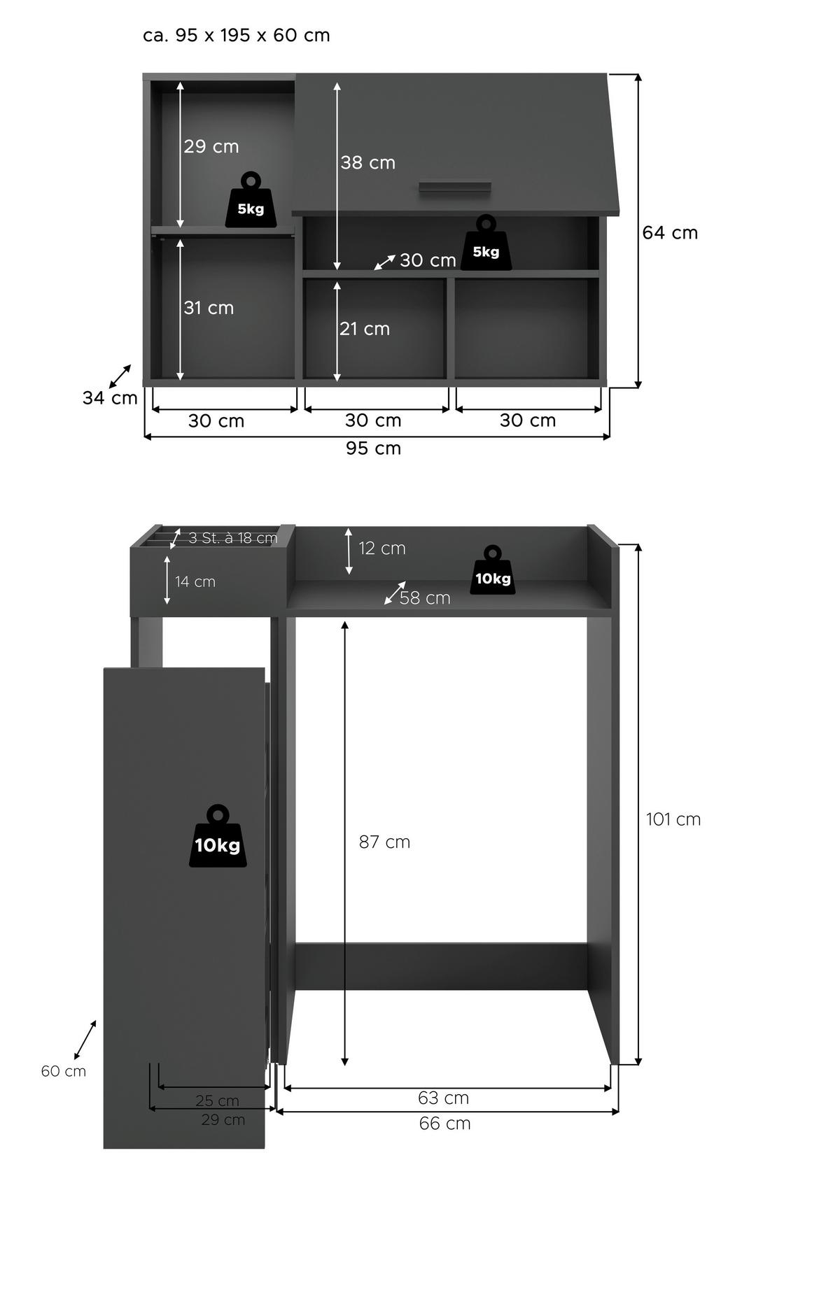 Waschmaschinenschrank Free Anthrazit B: 95cm - Anthrazit/Schwarz, Basics, Holzwerkstoff (95/195/60cm) - MID.YOU