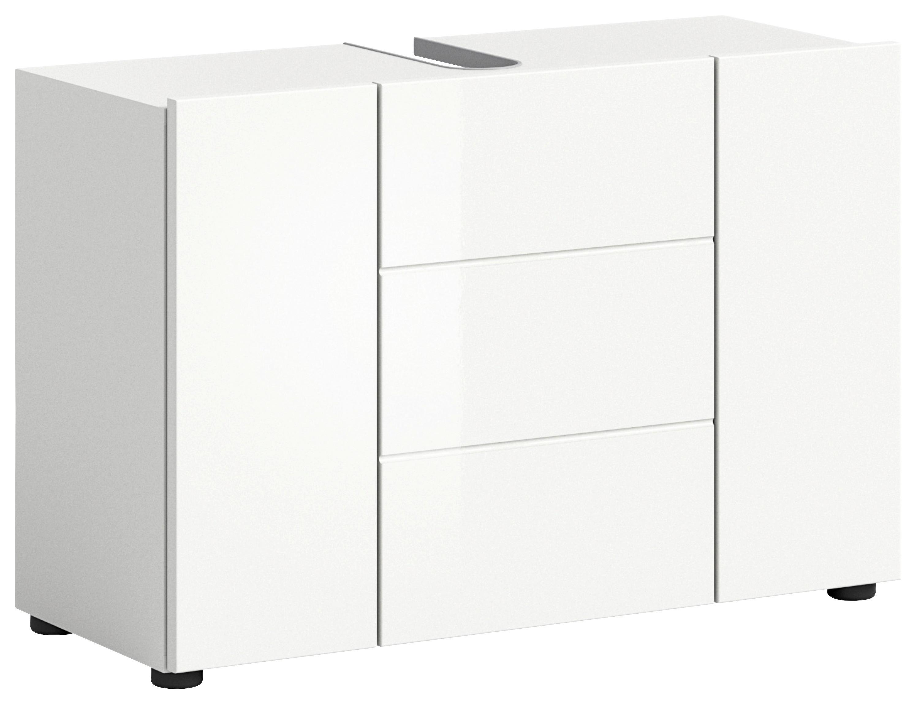 Waschbeckenunterschrank Vira - Weiß Hochglanz/Schwarz, MODERN, Holzwerkstoff (82/56/34cm) - MID.YOU