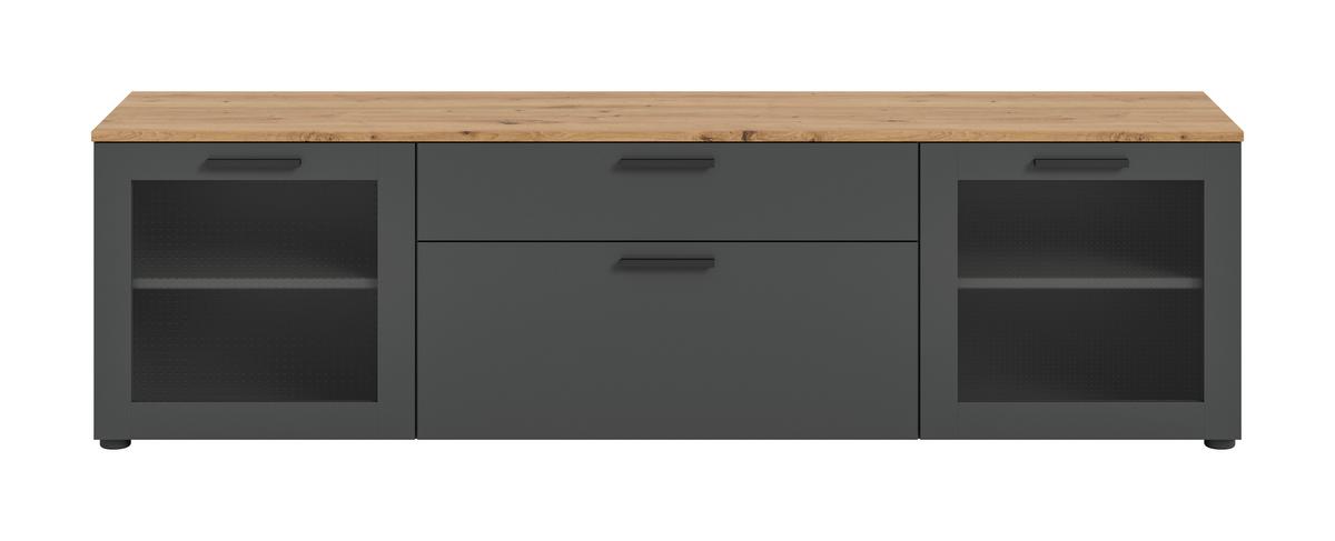 Lowboard Niklas Grau/eiche Dekor B: 185 Cm - Schwarz/Eiche Artisan, Design, Glas/Holzwerkstoff (185/52/40cm) - MID.YOU