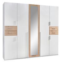 Drehtürenschrank Mit Spiegel + Laden B: 225 Cm Vegas, Weiß - Eiche Artisan/Weiß, Basics, Holzwerkstoff (225/208/58cm) - MID.YOU