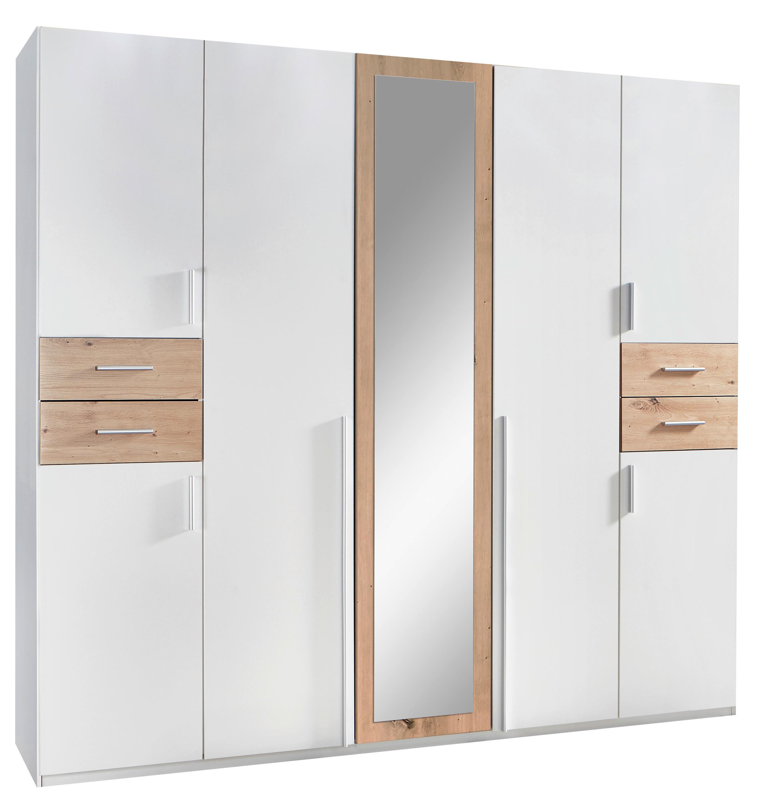 Drehtürenschrank Mit Spiegel + Laden B: 225 Cm Vegas, Weiß