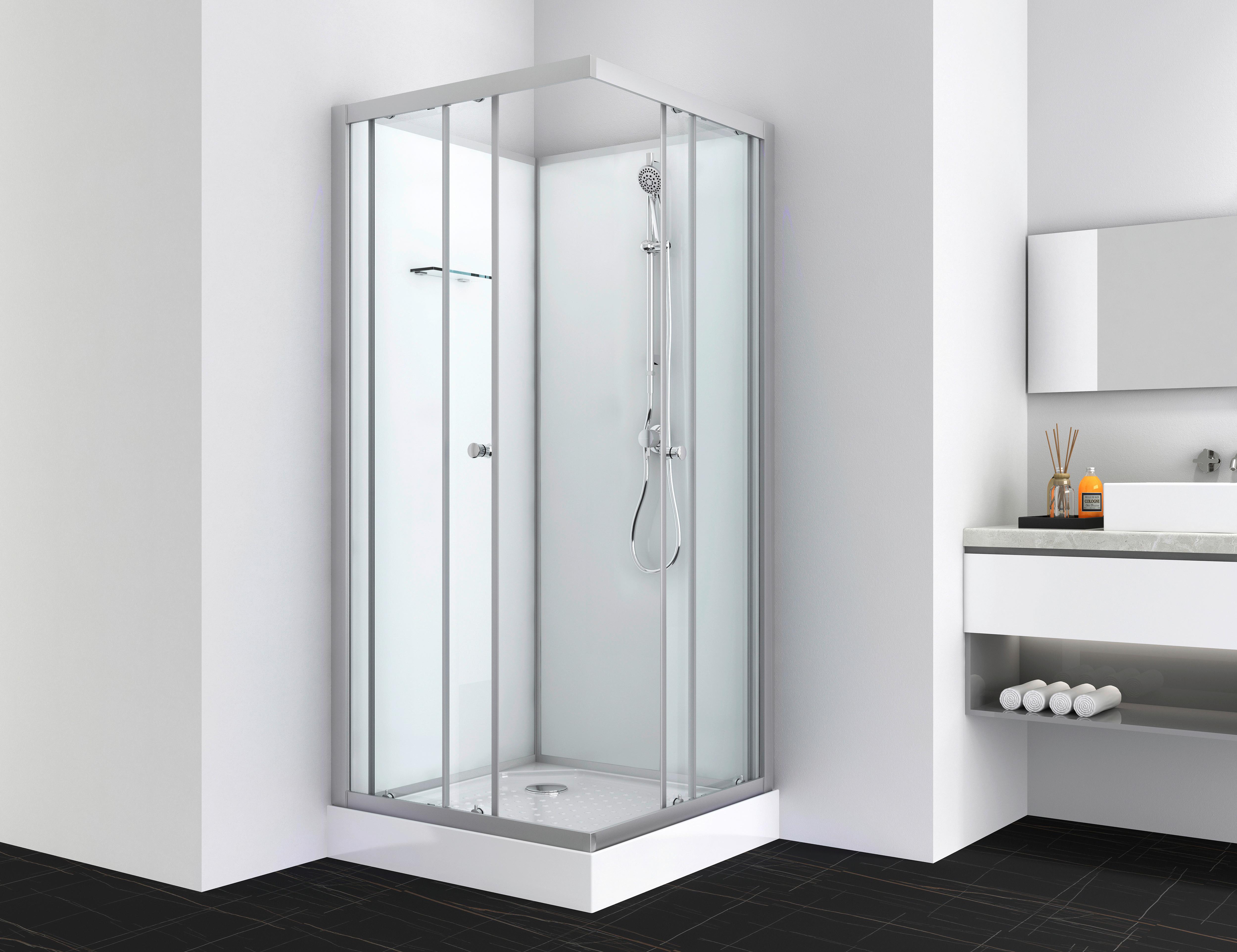 Duschkabine Forte 1 Komplett-Set Eckeinstieg - Chromfarben, Basics, Glas (80/203/80cm)
