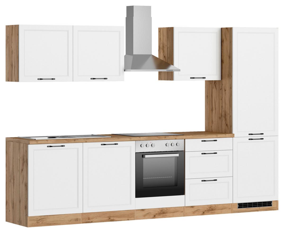 Küchenzeile Meran Mit Geräten B: 300 Cm Weiß/eiche Dekor - Eiche Wotan/Weiß, LIFESTYLE, Holzwerkstoff (300cm) - Held