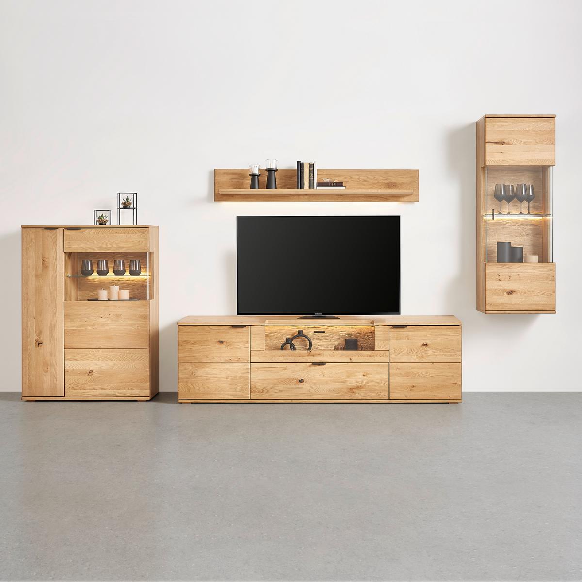 Závěsná vitrína divoký dub - šedá/divoký dub, Moderní, kov/dřevo (50/138/37cm) - Premium Living