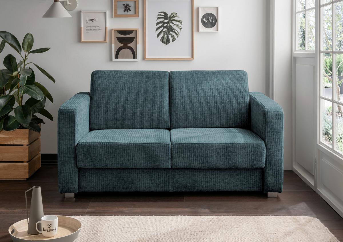 Schlafsofa Mia Mikrofaser Türkis, B: 159 Cm - Türkis/Chromfarben, Basics, Textil (159/88/87cm) - Livetastic