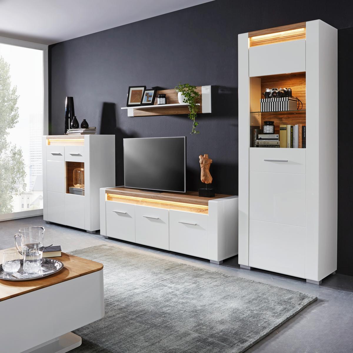 VYSOKÁ KOMODA LEONARDO - bílá/barvy dubu, Moderní, kov/kompozitní dřevo (100/116,5/40cm) - Mömax